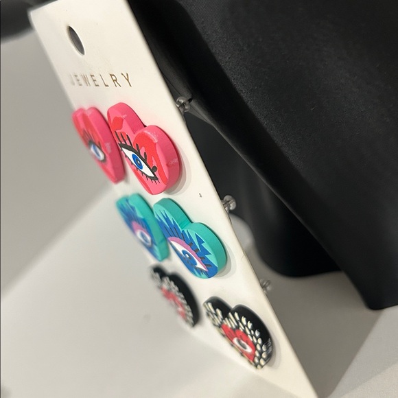 Colorful Heart Evil Eye Earrings Set - Picture 2 of 2